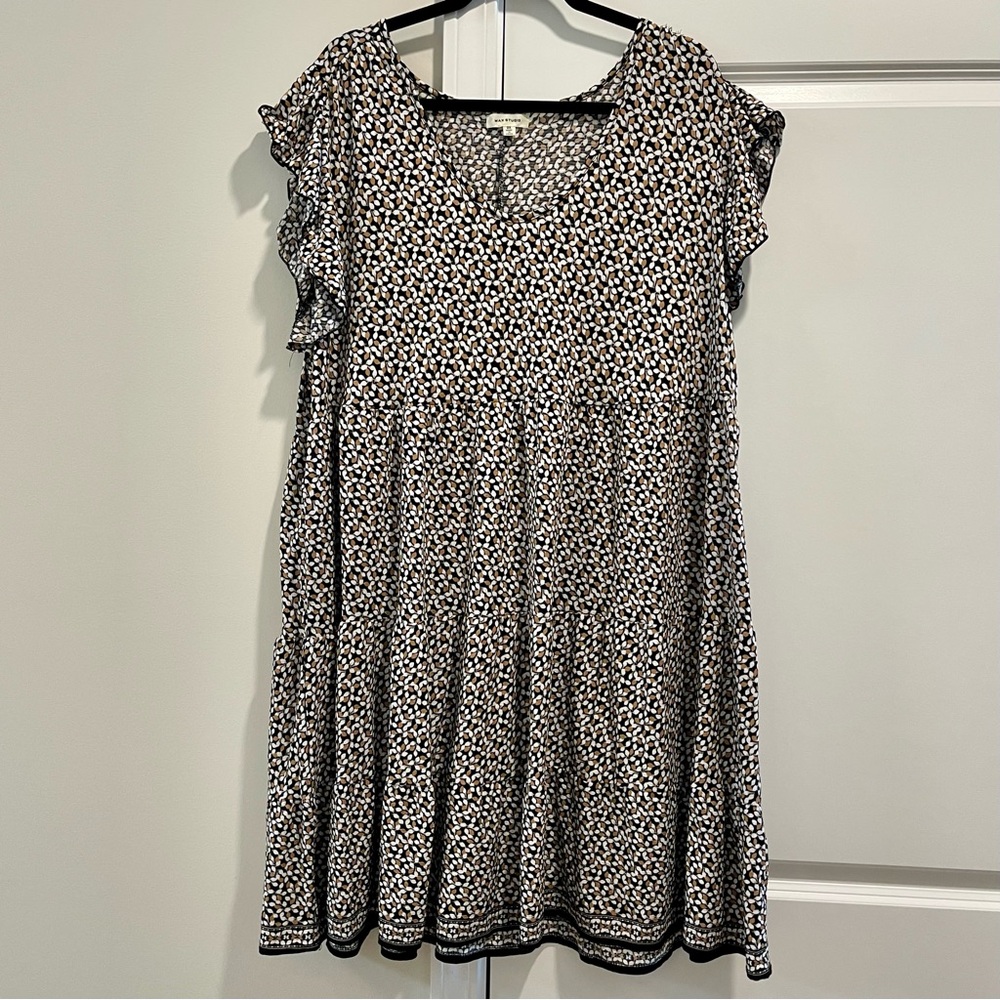 Max Studio Neural Print Casual Dress with Ruffle Sleeves Women’s Plus Size 3X